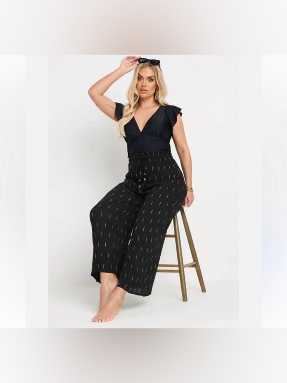 Susan Graver Soleil Petite Lurex Clip Dot Wide Leg Crop Pant Size XLP